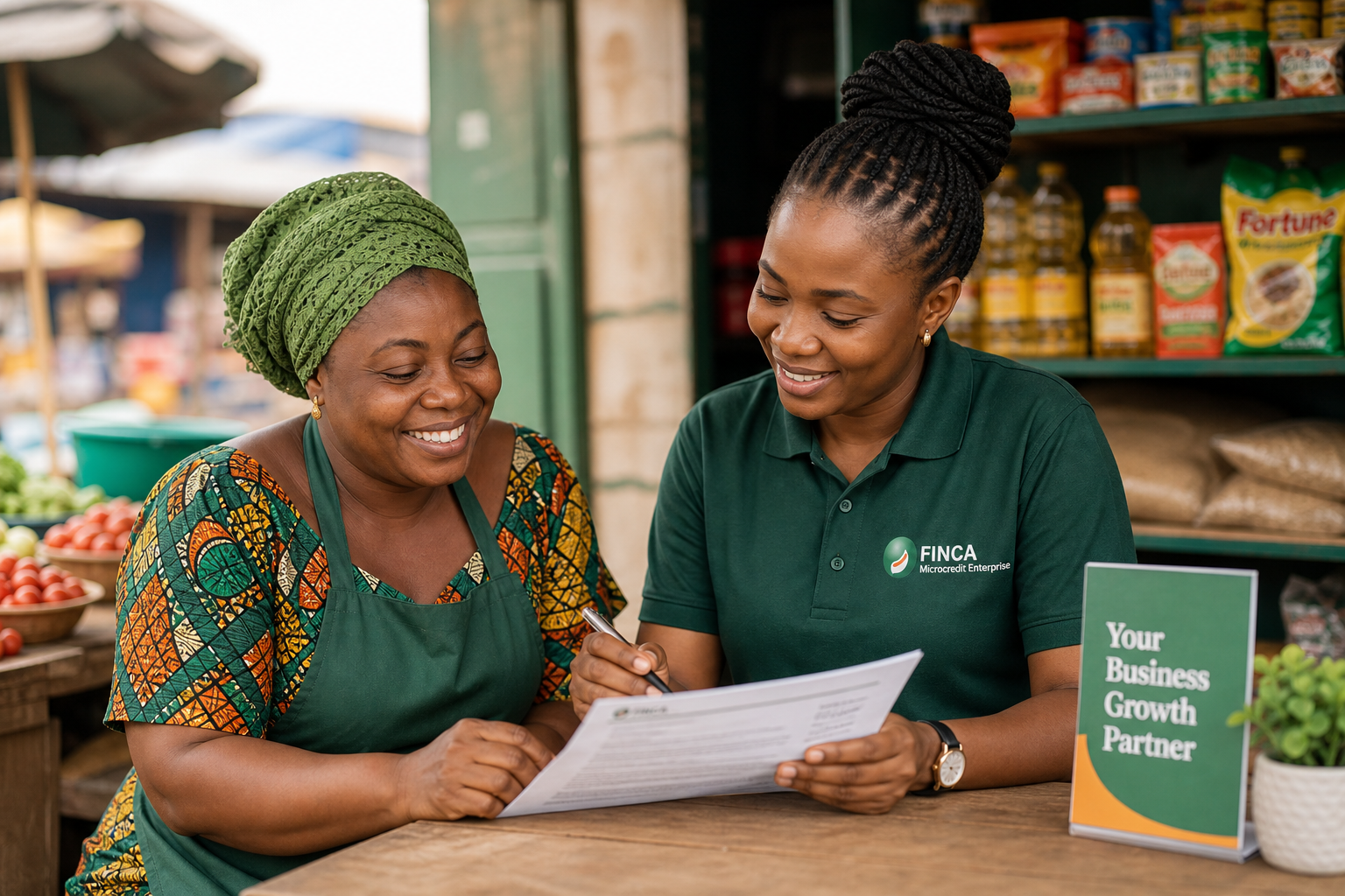 FINCA team member supporting a customer with loan application details